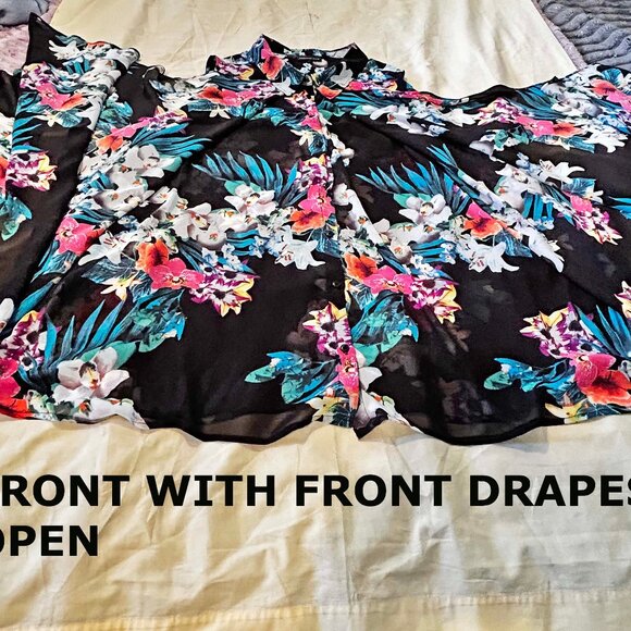 NEW PHOTOS! ASYMMETRIC SLEEVELESS BLOUSE, FLOWER MULTICOLOUR, SIZE 24, SHIRT - Picture 14 of 14